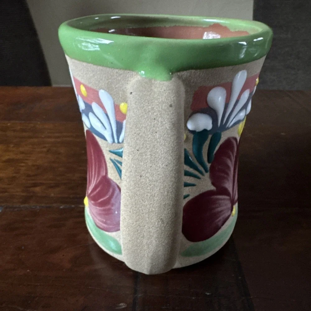 Mexican Pottery Stoneware Mug‎  Huge 34 fl oz Hand Painted Floral NEW